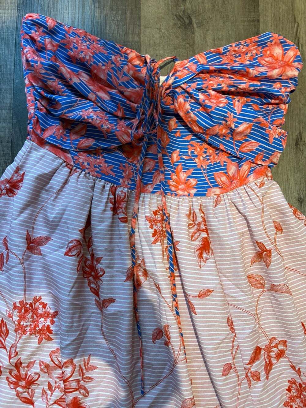 Belle Badgley Mischka Delaney Coral and Blue Floral Halter Maxi Dress - Picture 3 of 5